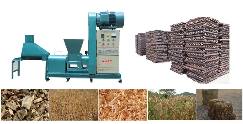 Briquette machine and raw materials used