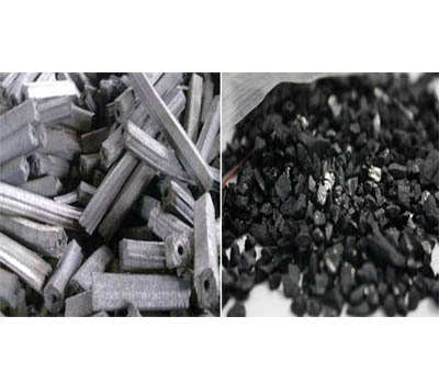 Machine-made charcoal and activated carbon