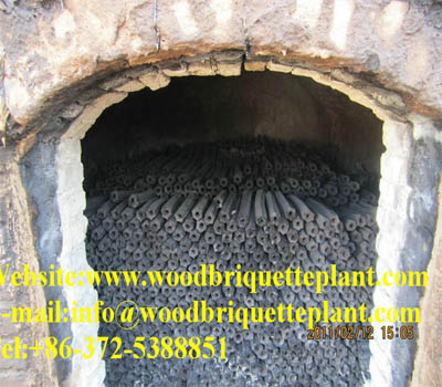 Briquettes in carbonizing furnace