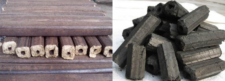 Sawdust briquettes and charcoal