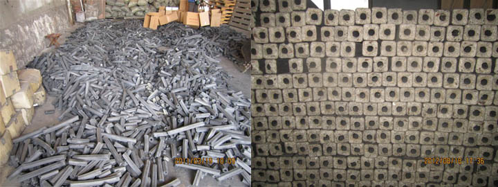 Charcoal from briquettes and Briquettes storage