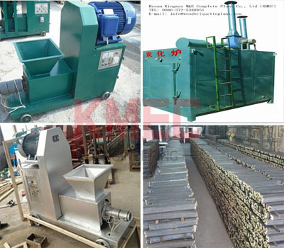 Briquette machine, carbonizing furnace and briquettes